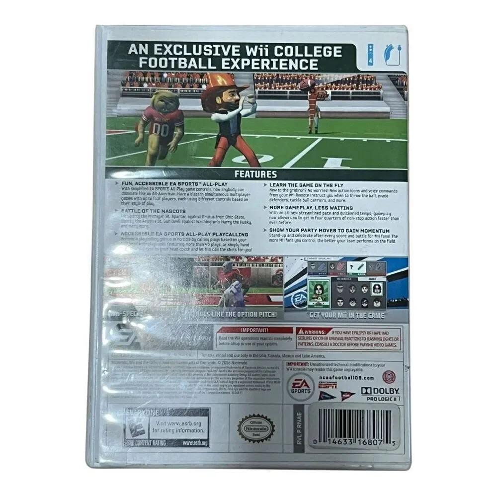 Nintendo Wii EA Sports NCAA Football 09 All Play Video Game Disc With Case OS